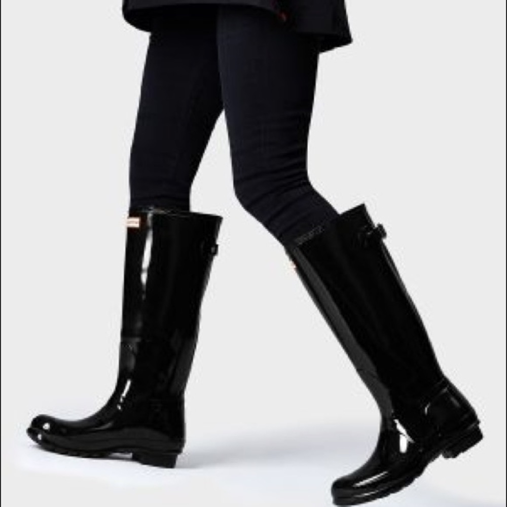 Hunter Original Black Adjustable Gloss Rain Boots - Picture 1 of 15